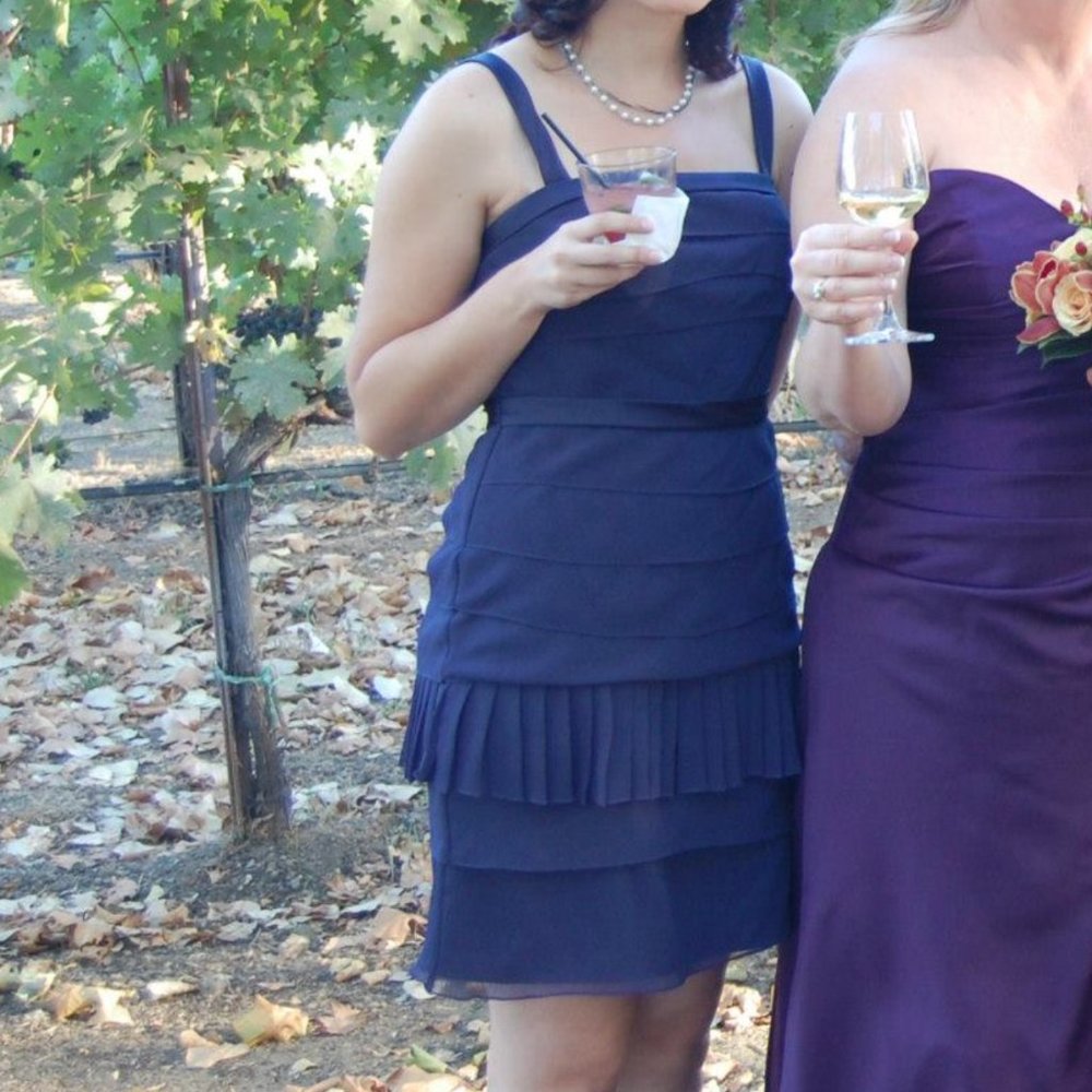 Tiered ruffle navy White House Black Market dress